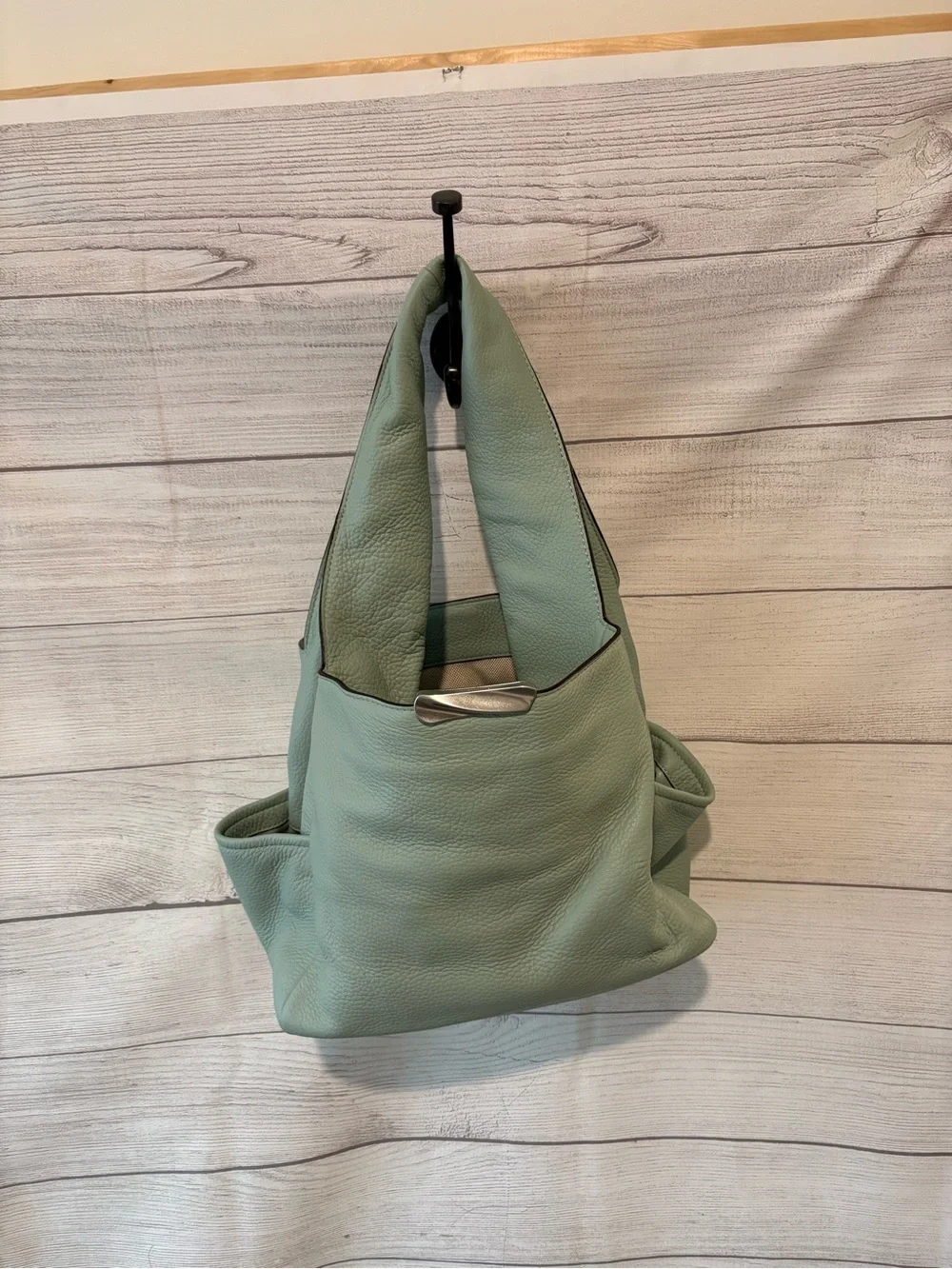 Donna Karan Mint Green Pebbled Leather Hobo Bag